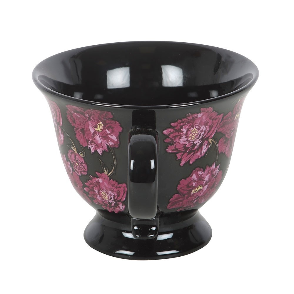 Something Different - Dark Romance Floral Print Teacup Theekop - Zwart